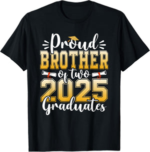 Proud Brother Of Two 2025 Graduates Senior Graduation T-Shirt - T-Shirt | Black