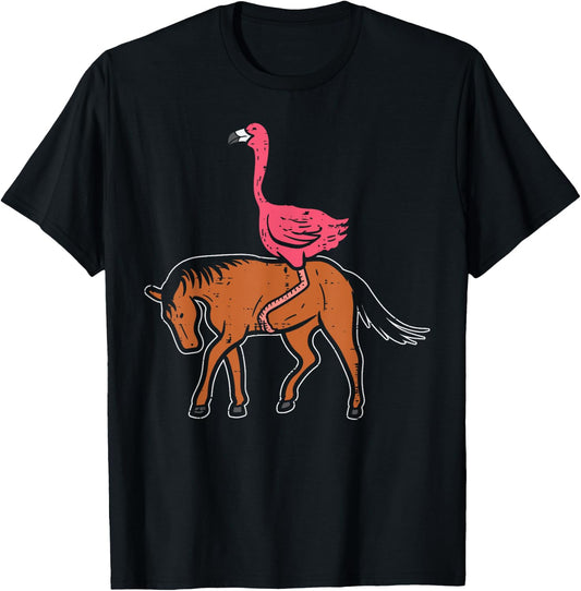 Flamingo Riding Horse Funny Bird Animal Lover Men Women Kids T-Shirt - T-Shirt | Black