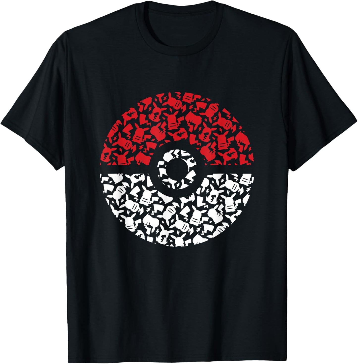 Pokemon Adult Pikachu Pokeball Pattern , Black, Small T-Shirt - T-Shirt | Black