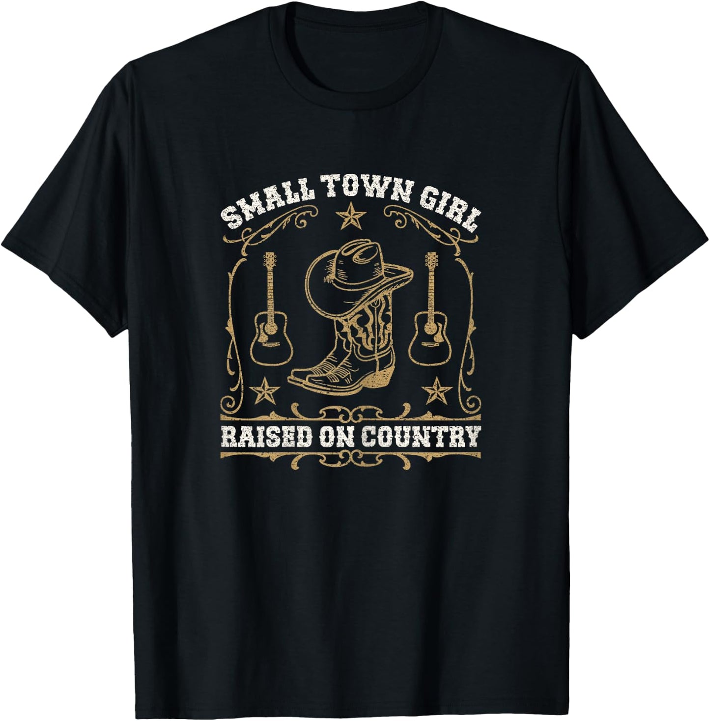 Small Town Girl Raised On Country Western Music Cowgirl T-Shirt - T-Shirt | Black