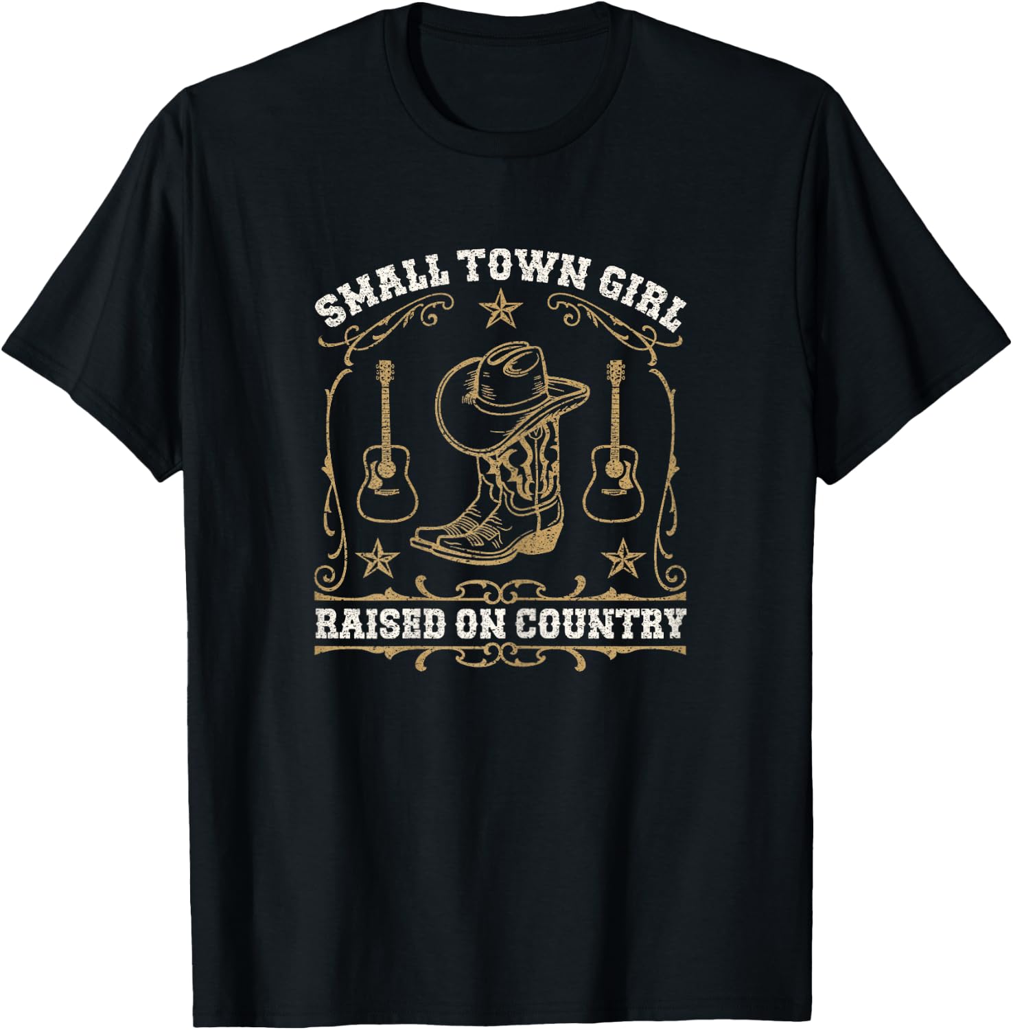 Small Town Girl Raised On Country Western Music Cowgirl T-Shirt - T-Shirt | Black
