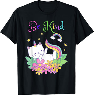 Cat Unicorn Be Kind Shirt Caticorn Be Kind Gift Teacher T-Shirt - T-Shirt | Black