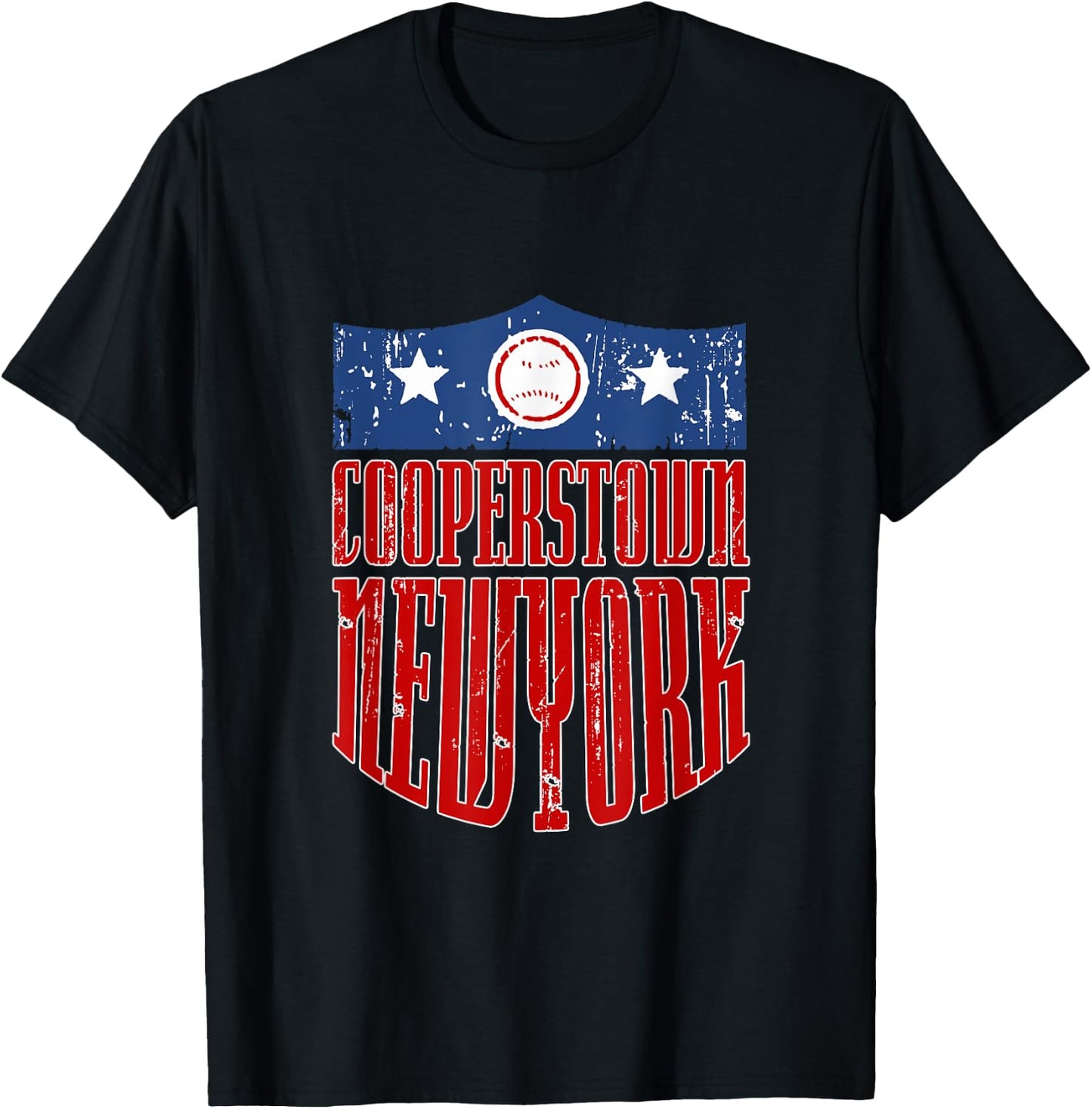 Vintage Grunge Style Baseball Town Cooperstown New York T-Shirt - T-Shirt | Black