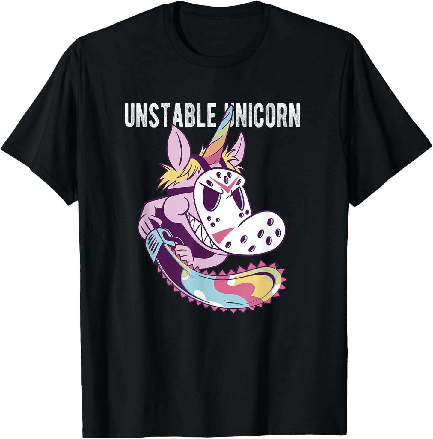 Unstable Unicorn with Chainsaw T-Shirt - T-Shirt | Black