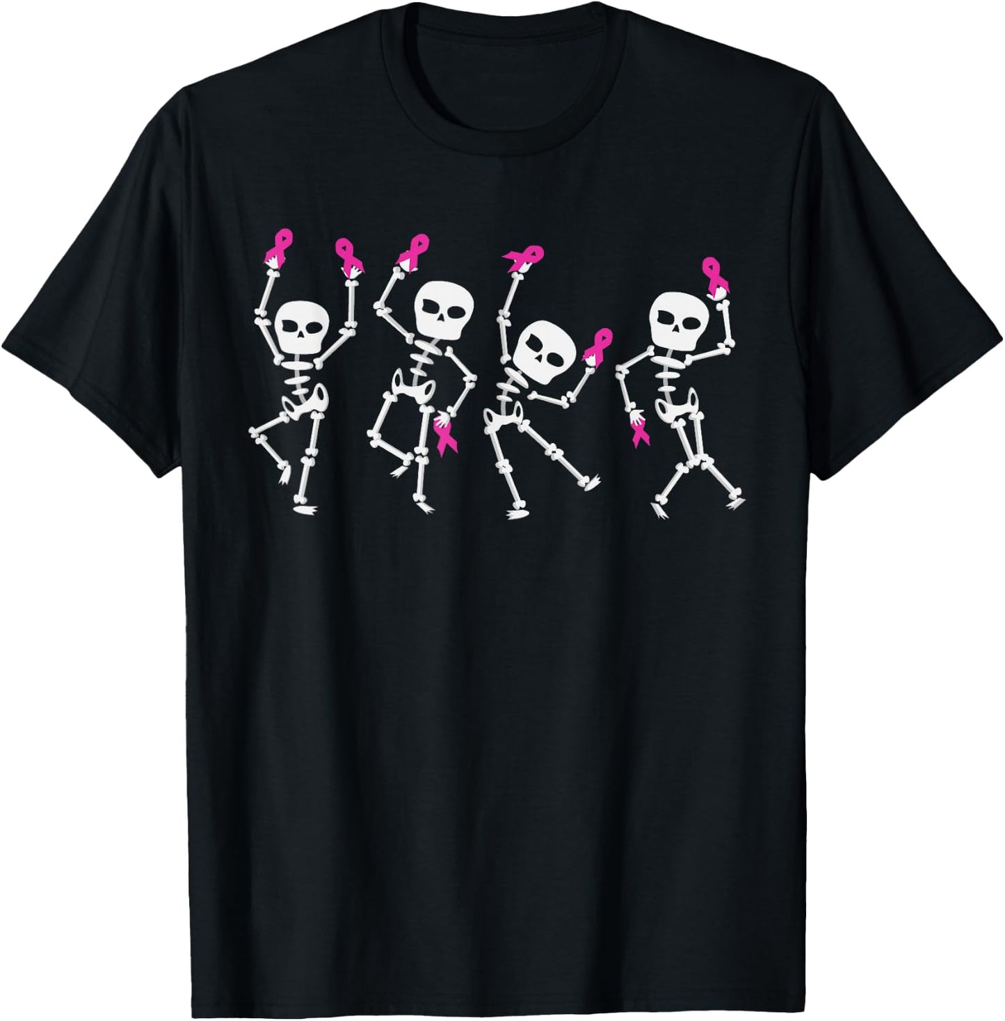 Pink Ribbon Breast Cancer Awareness Skeleton Dancing Costume T-Shirt - T-Shirt | Black
