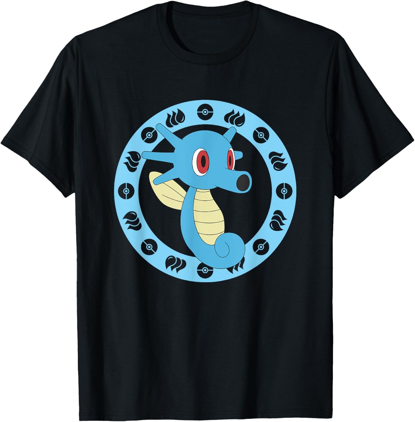 Pokémon Horsea Water Themed Cute Portrait T-Shirt - T-Shirt | Black