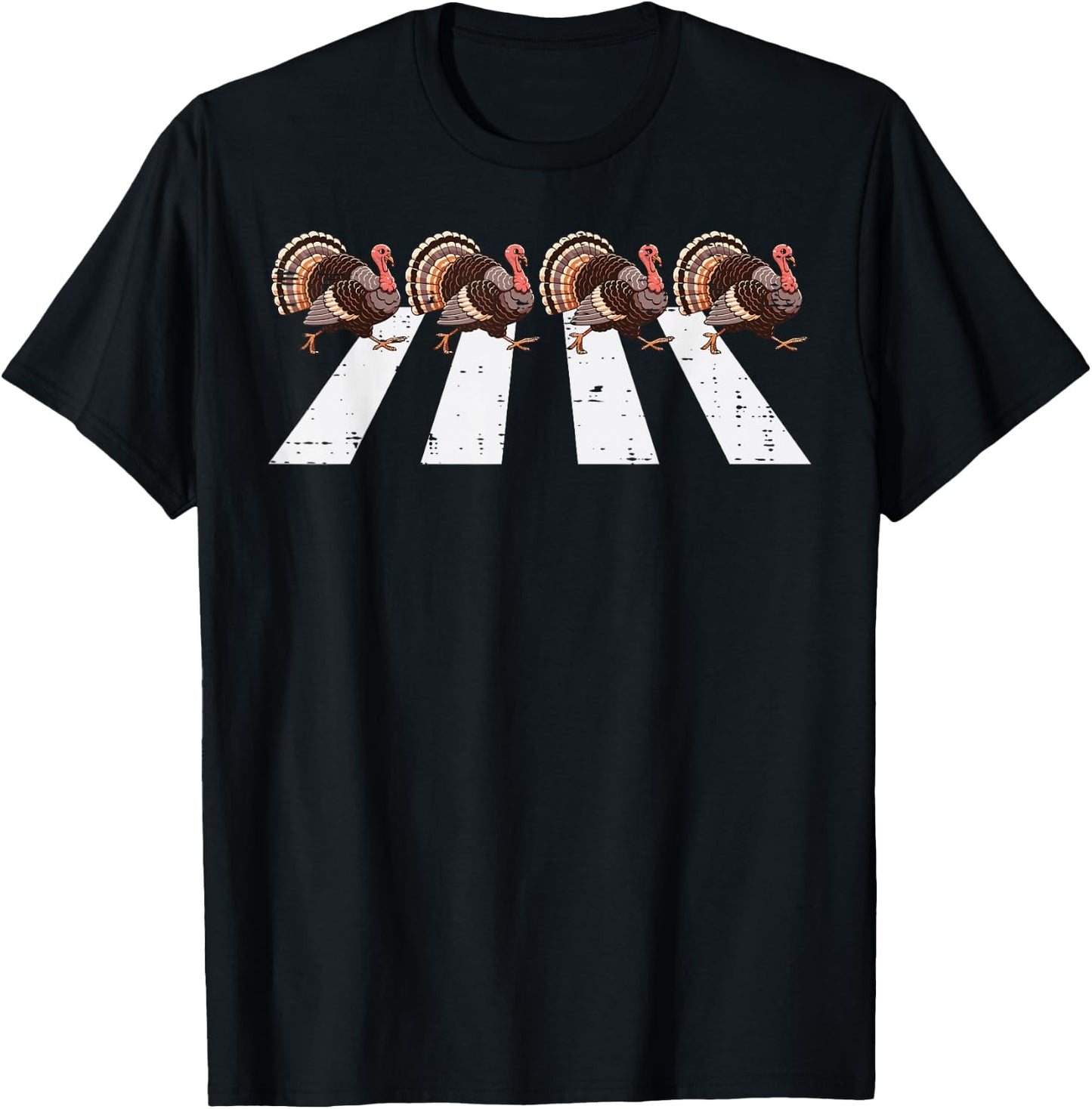 Thanksgiving Turkeys Crossing Road Crosswalk Men Women Kids T-Shirt - T-Shirt | Black