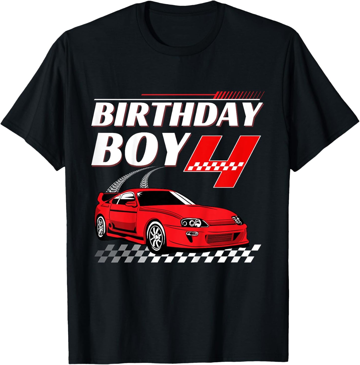 Kids Birthday Boy 4 years Race Car 4th Birthday Racing Car T-Shirt - T-Shirt | Black