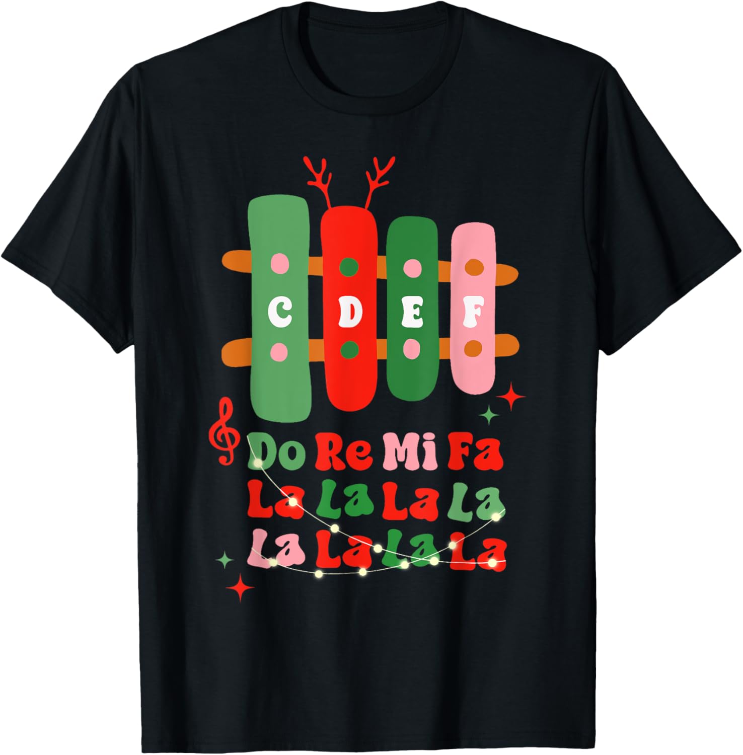 Groovy CDEF Do Re Mi Fa La La La La Music Teacher Christmas T-Shirt - T-Shirt | Black