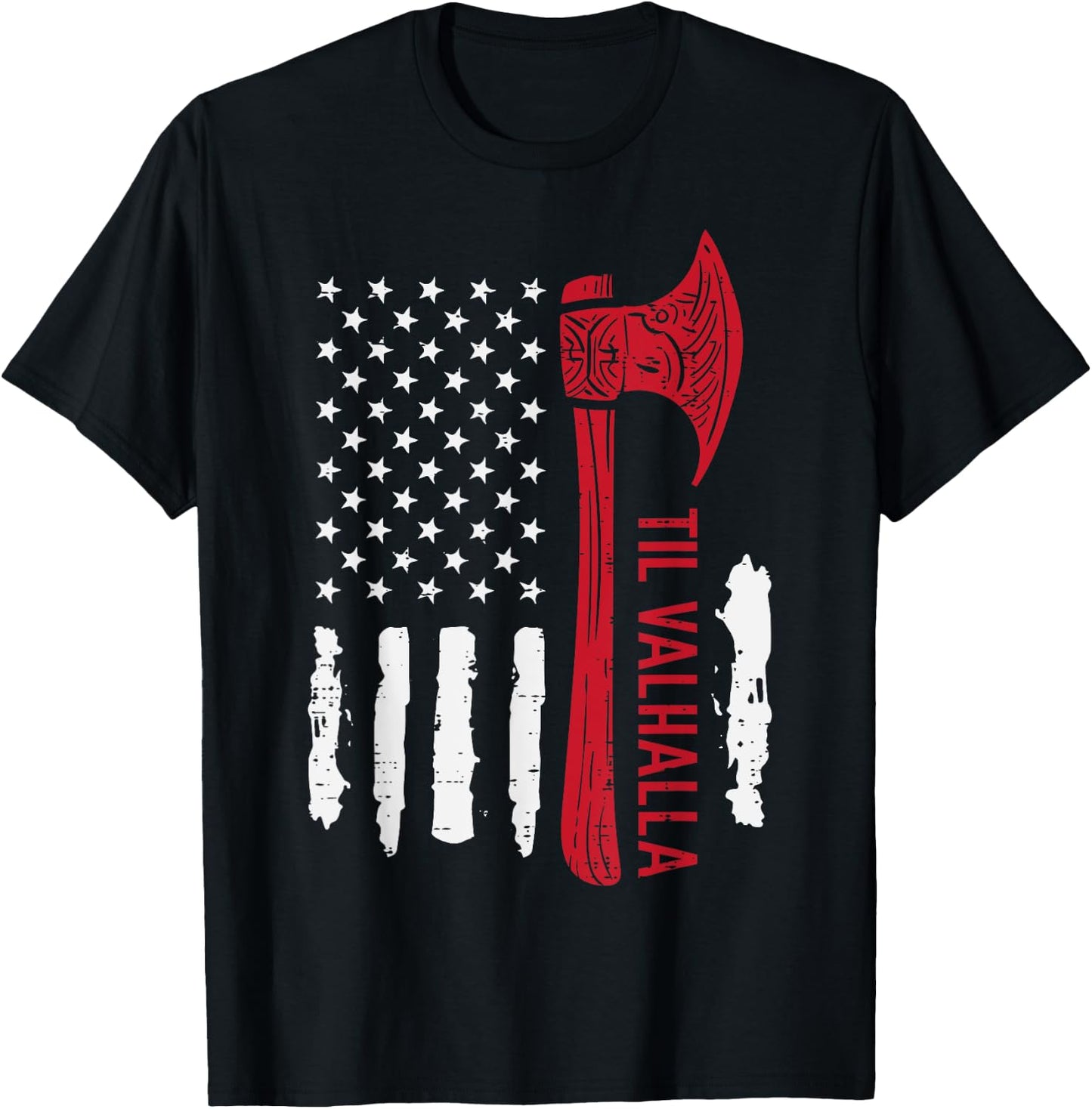 Viking Axe US Flag Til Valhalla Patriot Men Women Kids Boys T-Shirt - T-Shirt | Black