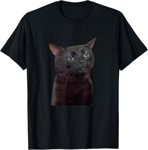 Dissociating, Zoning Out Black Cat Meme Men Women T-Shirt - T-Shirt | Black