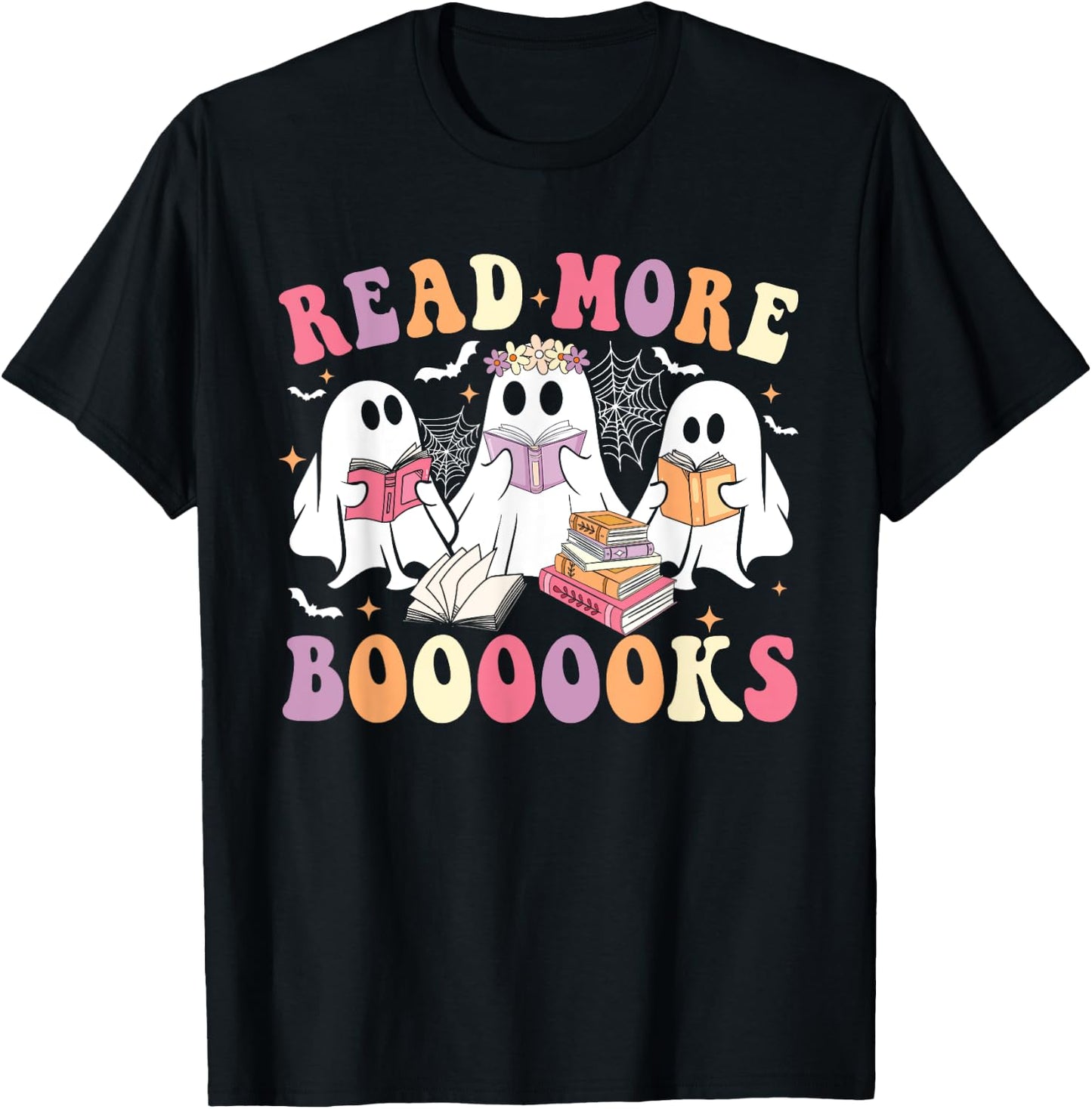 Cute Ghost Book Read More Books Funny Teachers Halloween T-Shirt - T-Shirt | Black