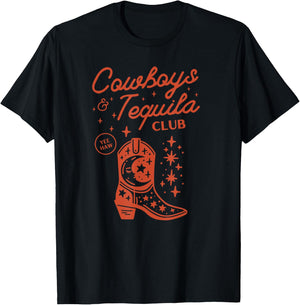 Vintage Women Rodeo Western Country Cowboys And Tequila T-Shirt - T-Shirt | Black