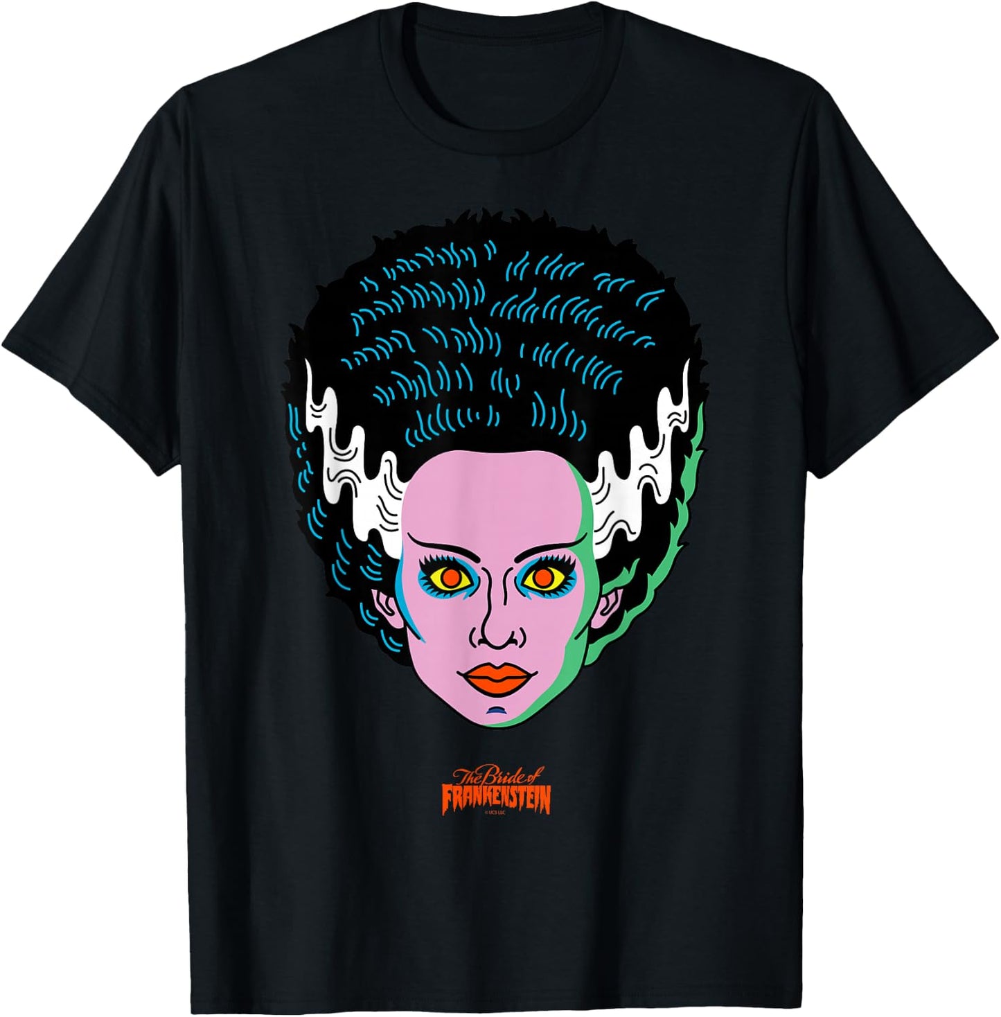 Universal Monsters Bride of Frankenstein Retro Big Face T-Shirt - T-Shirt | Black