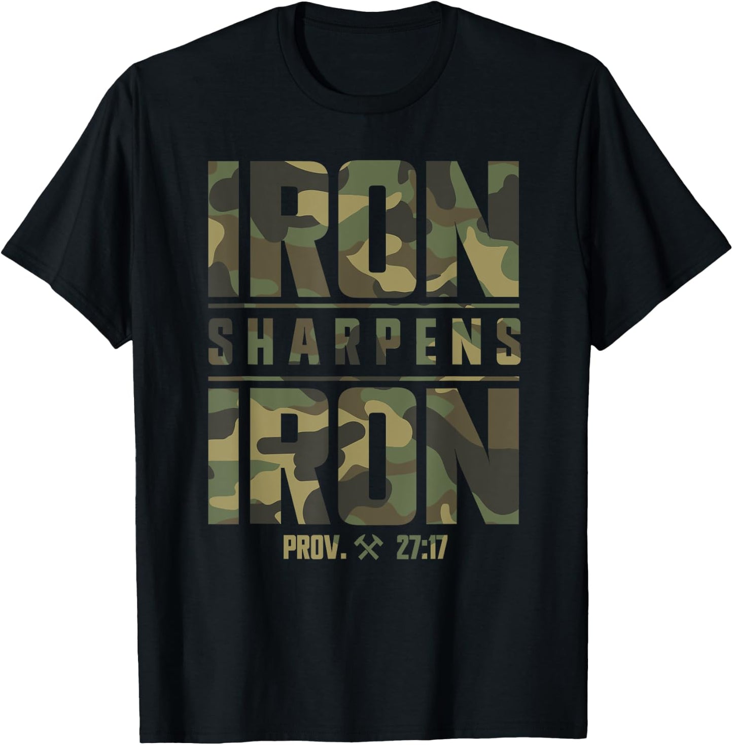 Iron Sharpens Iron Christian Men Camo Scripture Gym Workout T-Shirt - T-Shirt | Black
