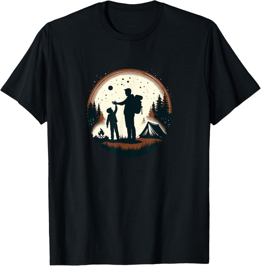 father son hiking mountain Camping Buddies son dad camp T-Shirt - T-Shirt | Black
