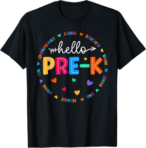 Pre-K Hello Back To School Pre-K Teacher Student First Day Women Girls Kids T-Shirt - T-Shirt | Black