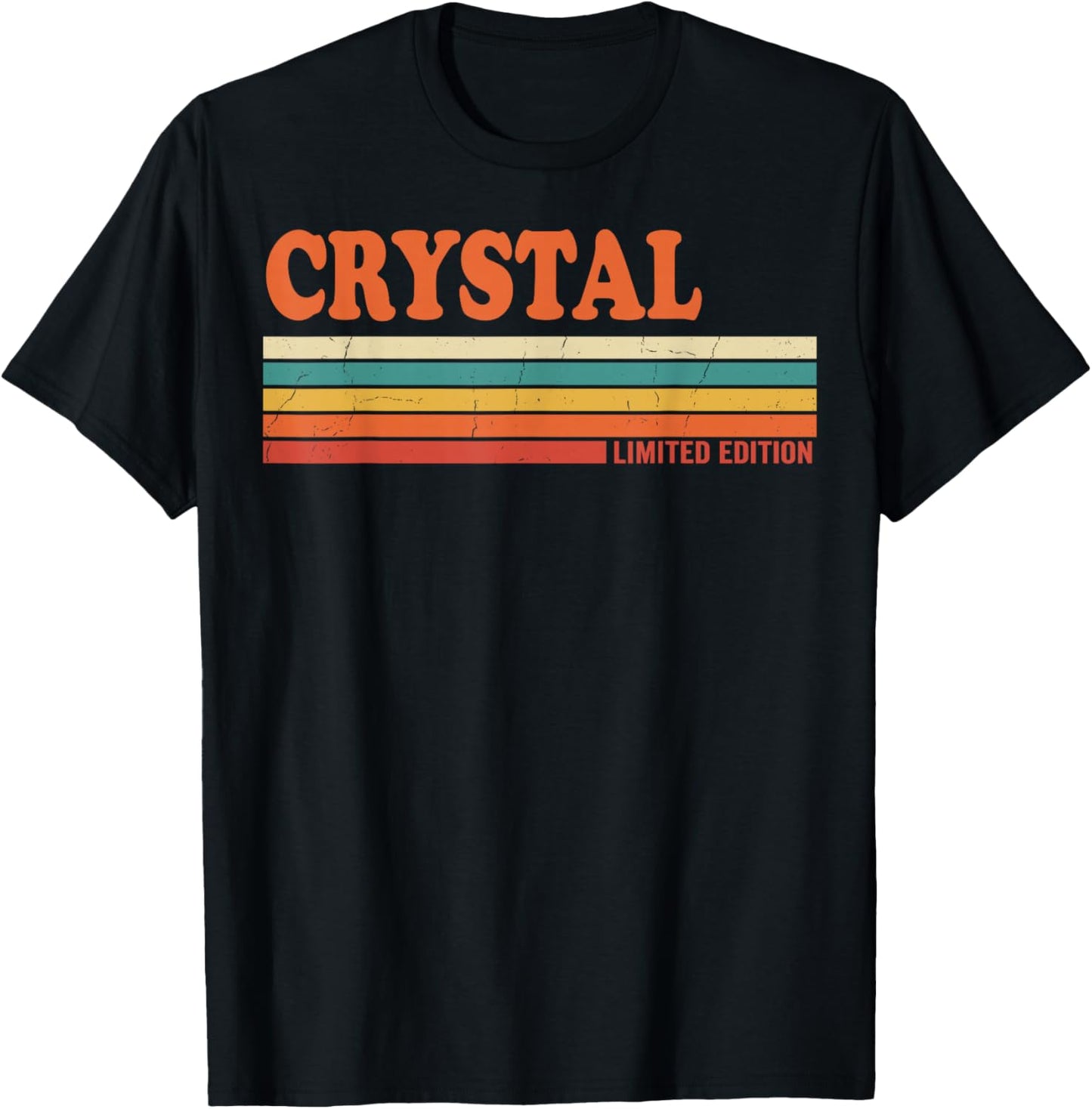 Crystal Retro Personalized First Name Vintage Stripes T-Shirt - T-Shirt | Black
