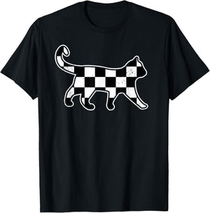 Checkered Cat Retro Race Car Flag Cat Owner Boys Kids T-Shirt - T-Shirt | Black