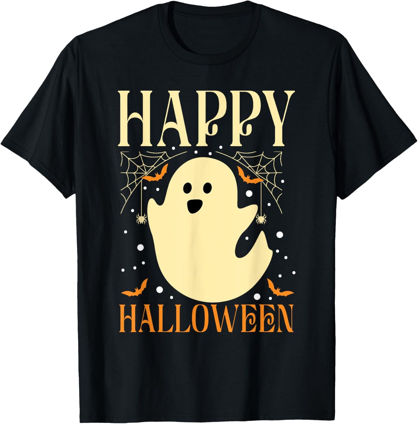 Happy Halloween Ghost Cute Spooky Boo Adults Kids T-Shirt - T-Shirt | Black