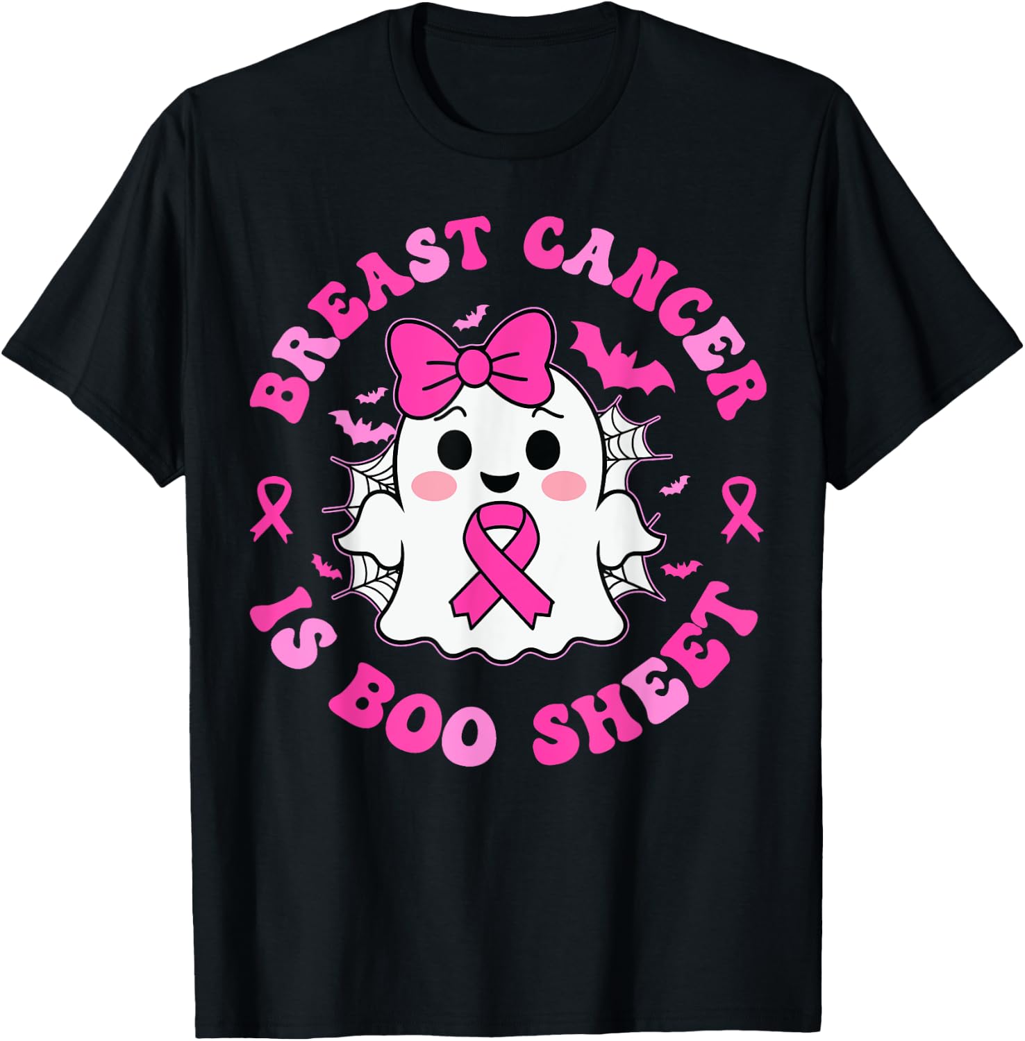 Groovy Breast Cancer is Boo Sheet Awareness Halloween Ghost T-Shirt - T-Shirt | Black