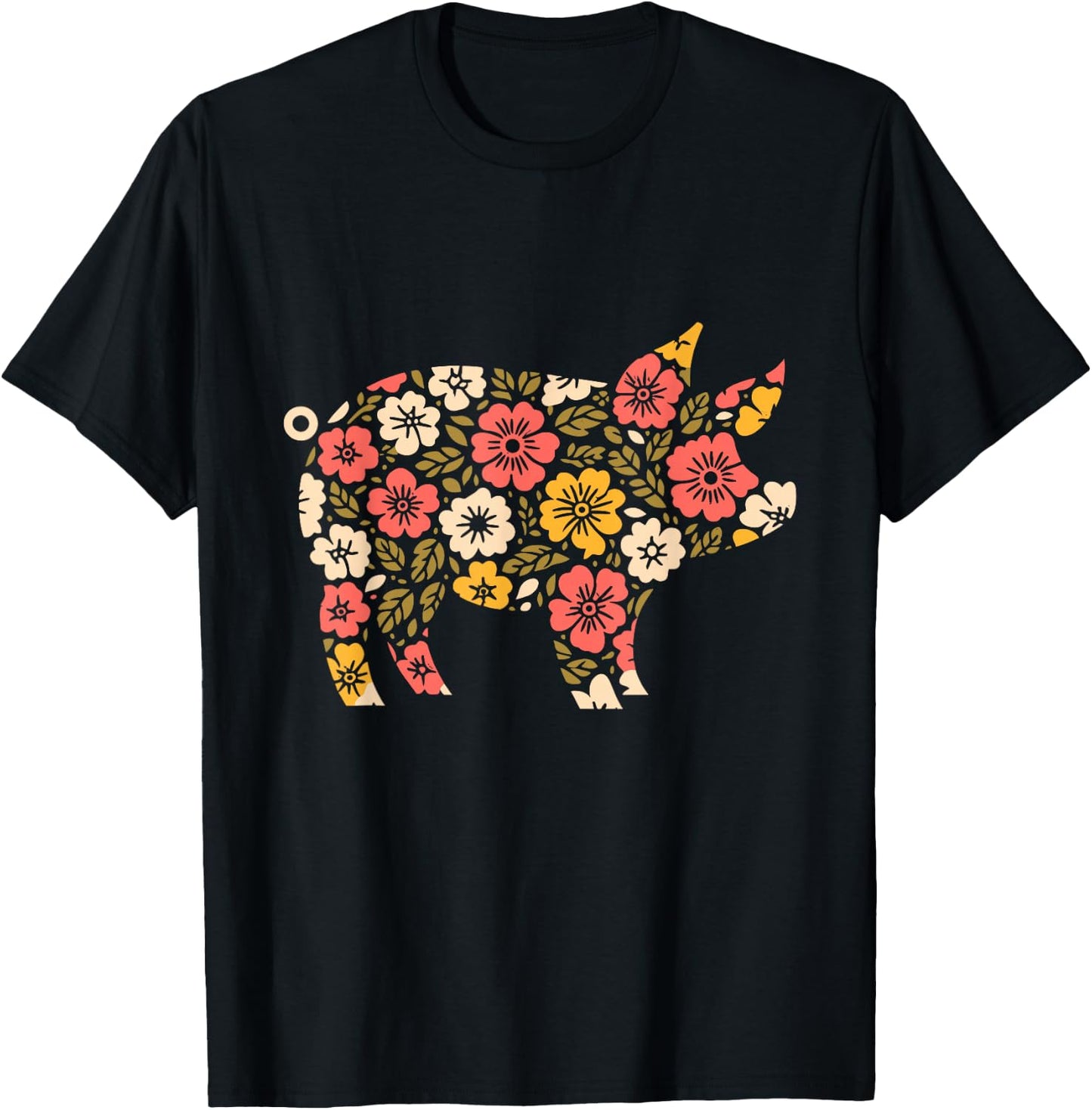 Floral Flower Pig Mom Grandma Mothers Day T-Shirt - T-Shirt | Black