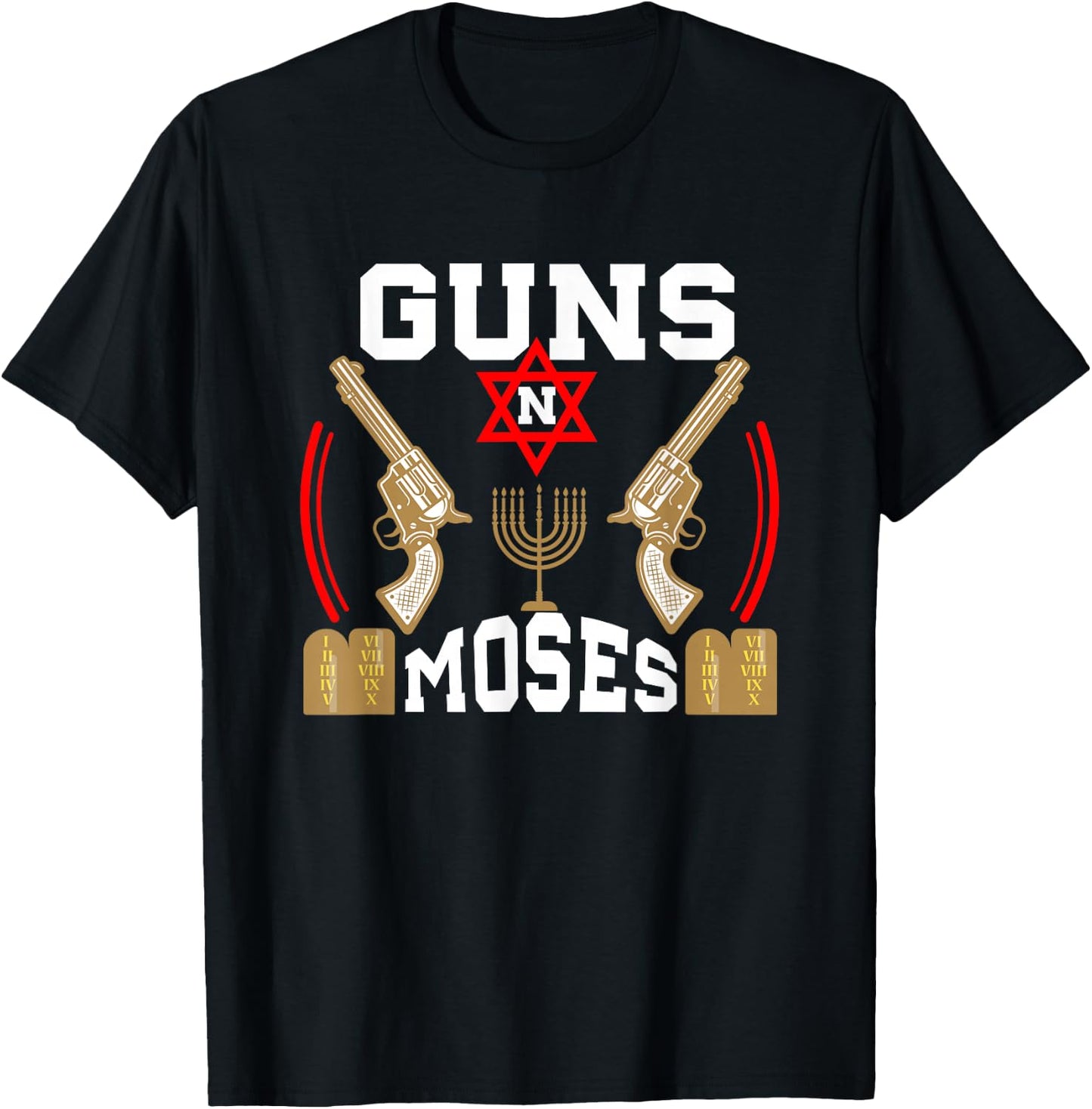 Guns N Moses Jewish Army Judaism Hebrew T-Shirt - T-Shirt | Black