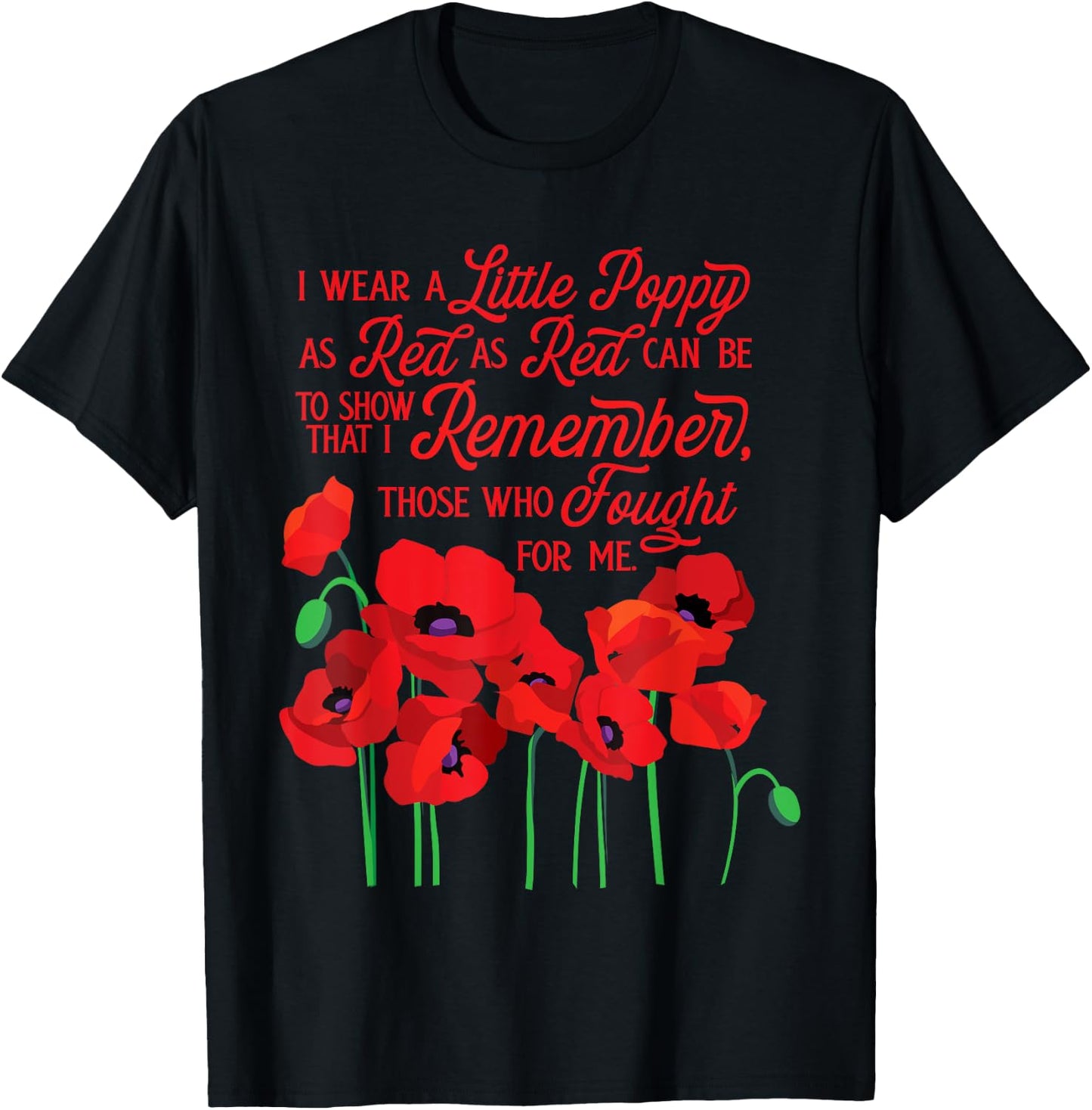 Veterans Day, Red Poppy, Poppies floral graphic T-Shirt - T-Shirt | Black