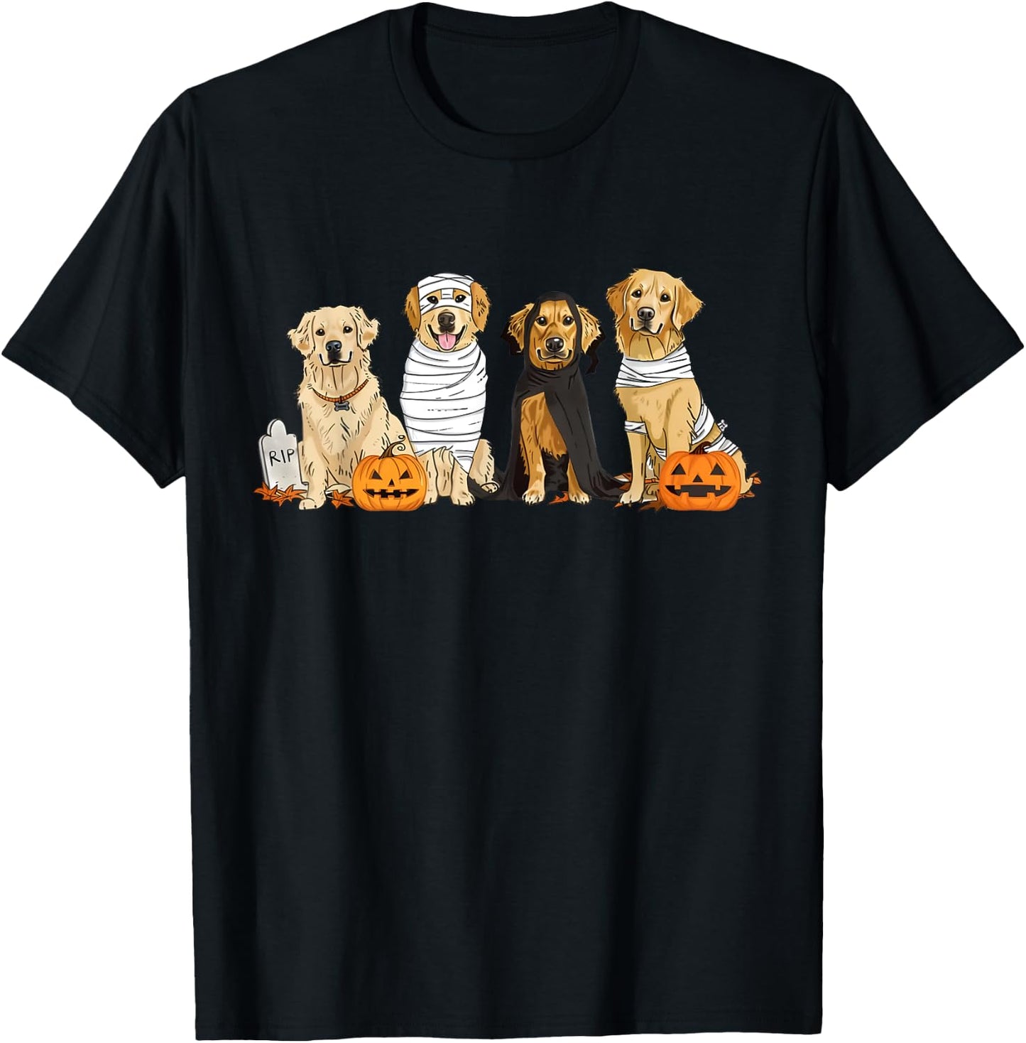 Golden Retriever Ghost Dog Halloween Golden Retriever Witch Men Women T-Shirt - T-Shirt | Black