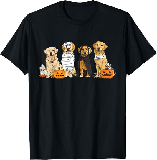Golden Retriever Ghost Dog Halloween Golden Retriever Witch Men Women T-Shirt - T-Shirt | Black
