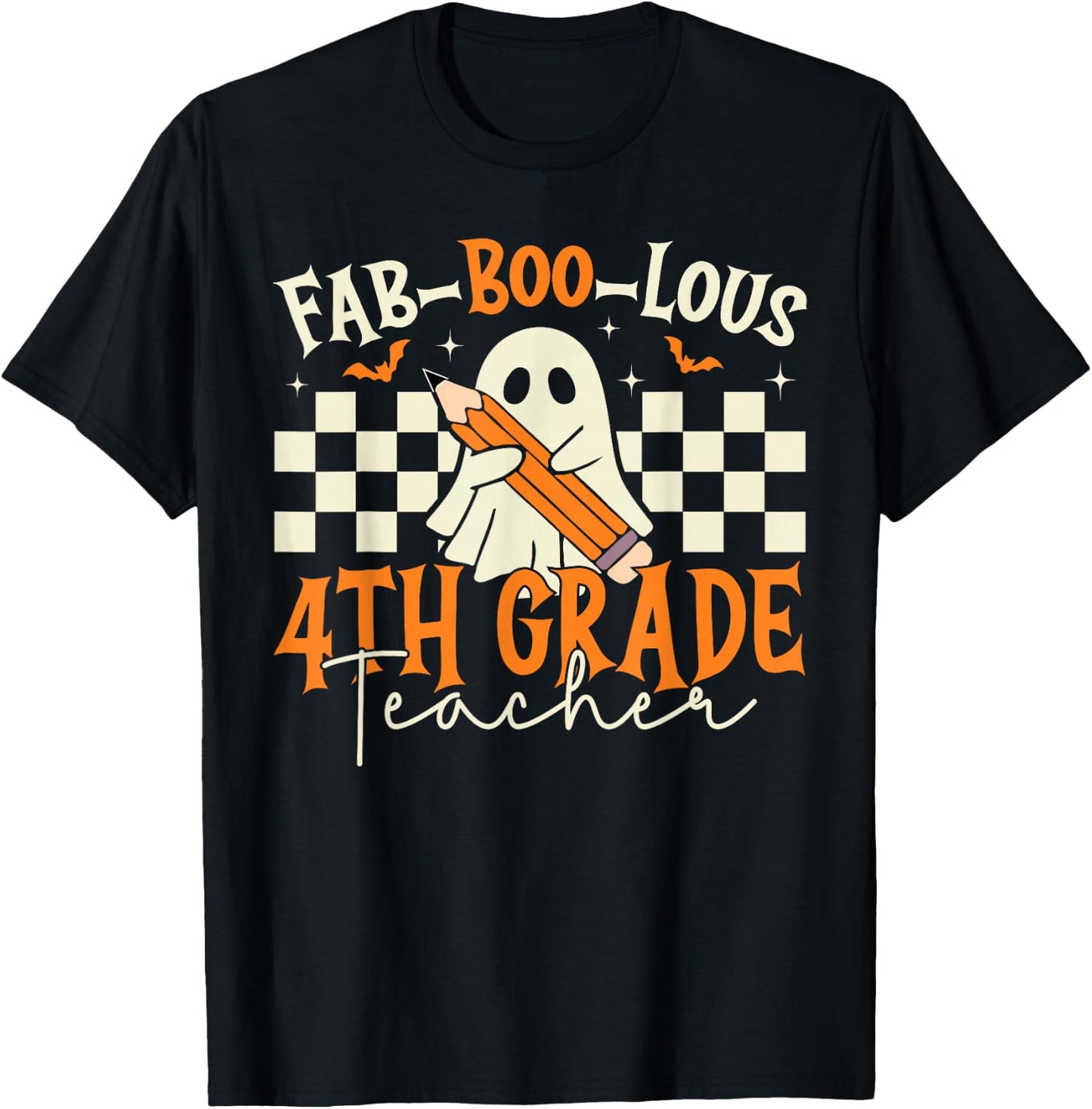 Fab Boo Lous 4th Grade Teacher Retro Ghost Spooky Halloween T-Shirt - T-Shirt | Black