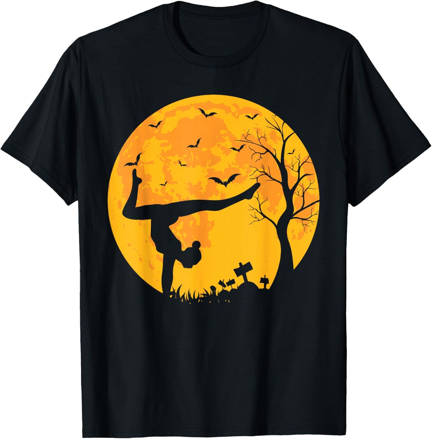 Gymnastics Athlete And Moon Silhouette Funny Halloween T-Shirt - T-Shirt | Black