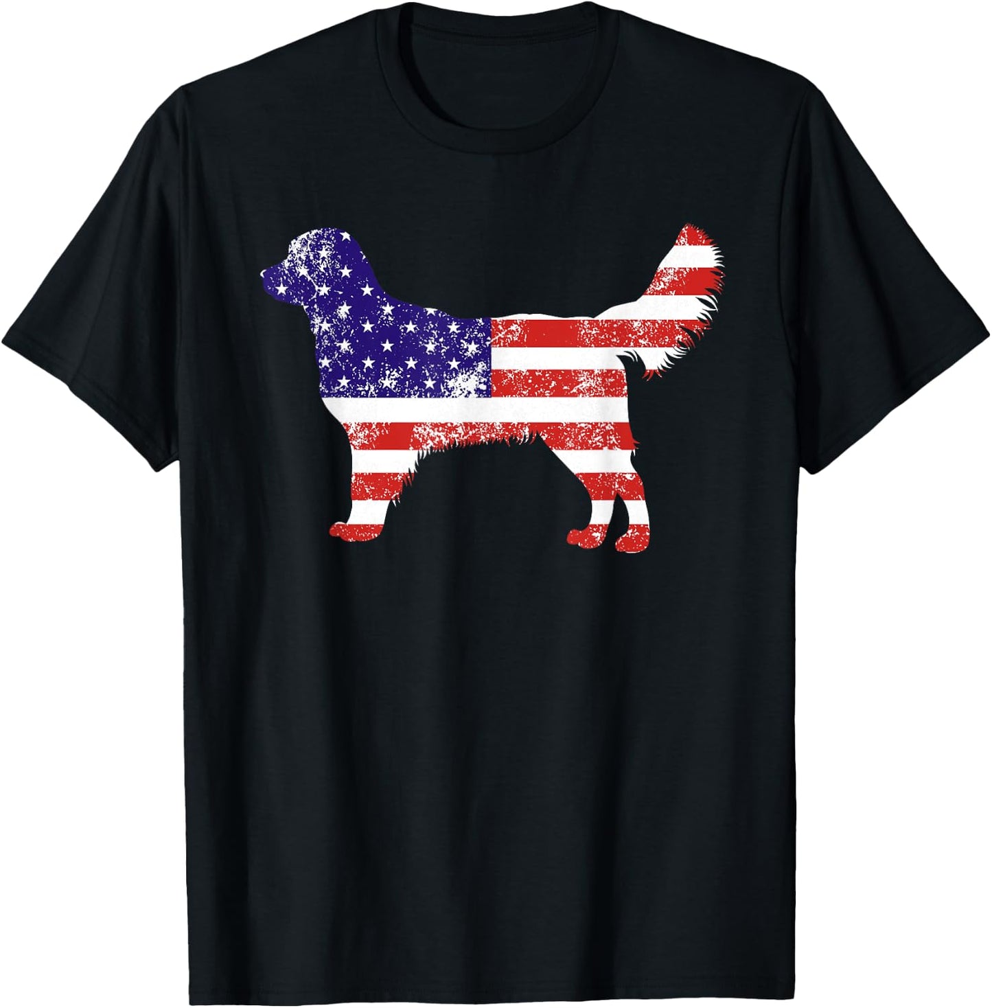 American Flag Golden Dog Retriever USA Retro 4th Of July Women Kids Men T-Shirt - T-Shirt | Black