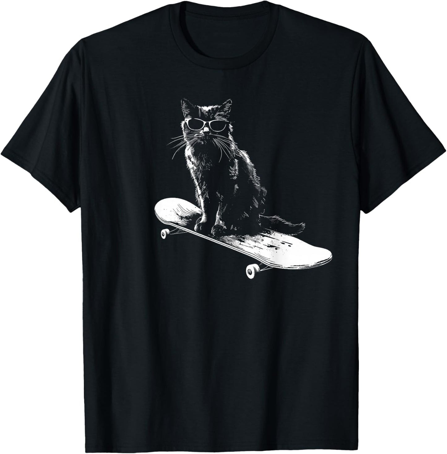 Cool Skateboarding Cat with Sunglasses Women Kids T-Shirt - T-Shirt | Black