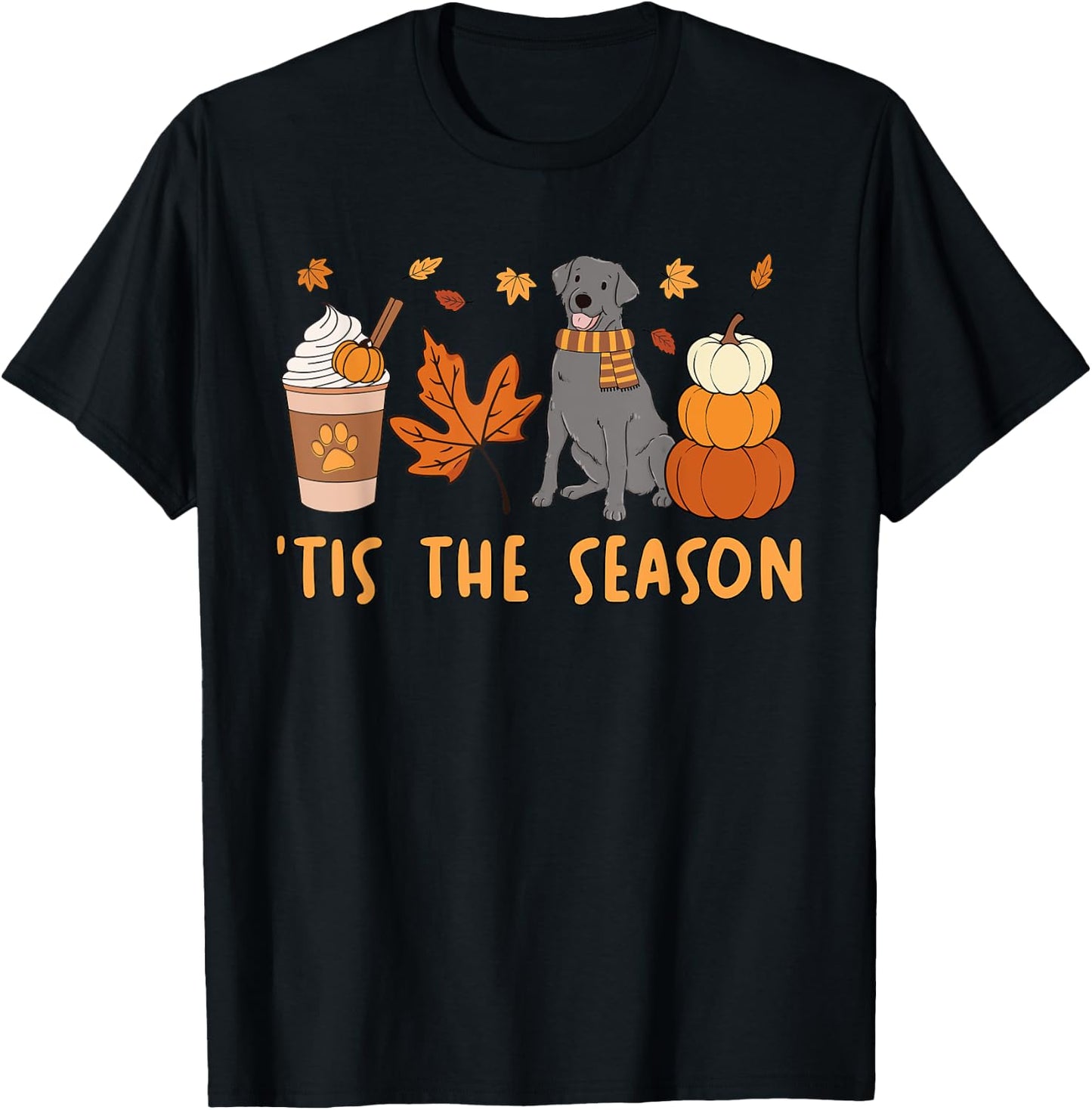 Tis The Season Labrador Retriever Fall Autumn Pumpkin Coffee T-Shirt - T-Shirt | Black