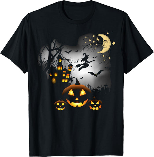 Haunted House shirt - Flying Witch - Jack o Lantern T-Shirt - T-Shirt | Black