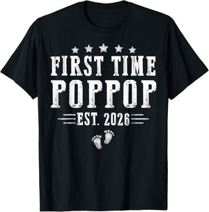 First Time Poppop est.2026 Father's Day Promoted to Papa T-Shirt - T-Shirt | Black