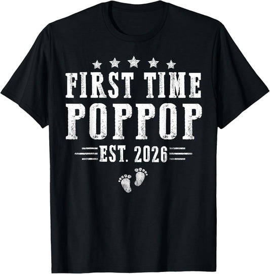 First Time Poppop est.2026 Father's Day Promoted to Papa T-Shirt - T-Shirt | Black