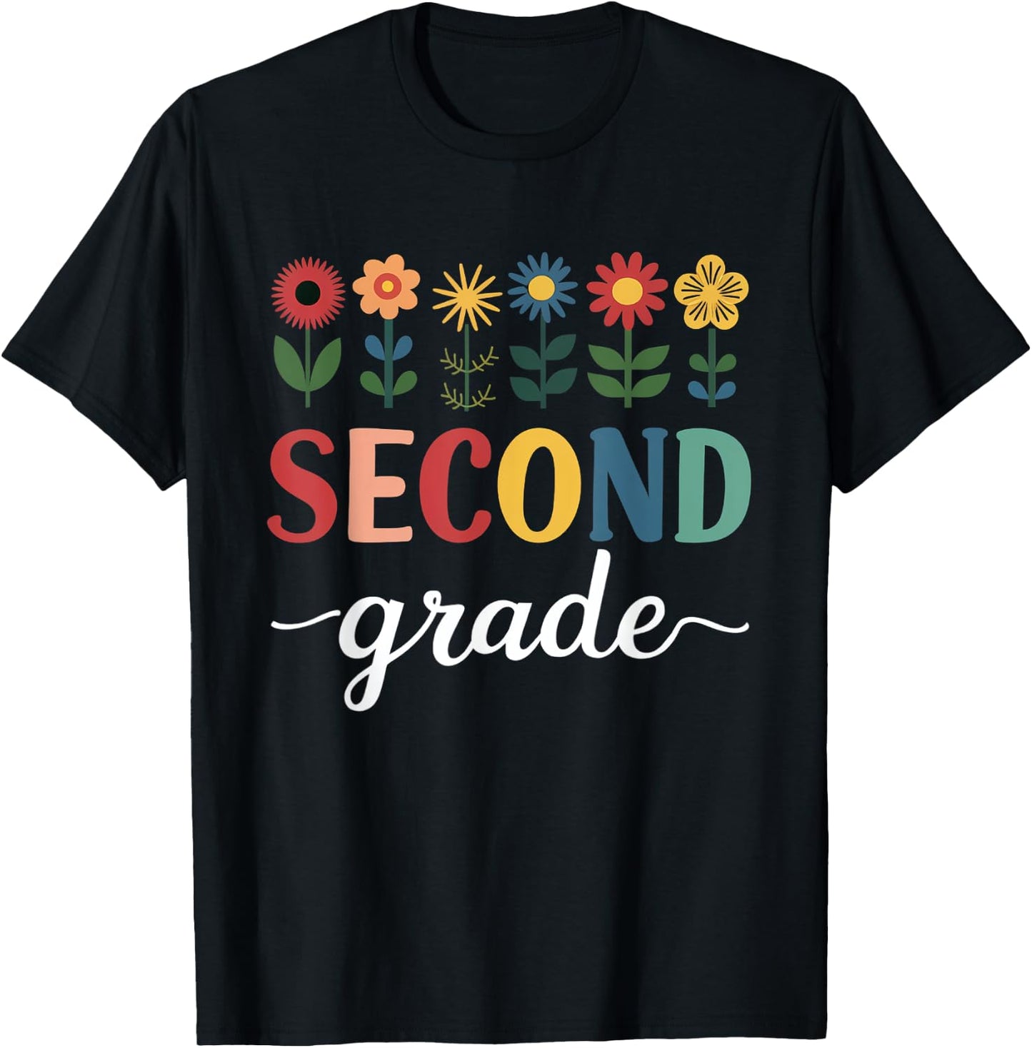 2nd Grade Wildflower Floral Back To School T-Shirt - T-Shirt | Black