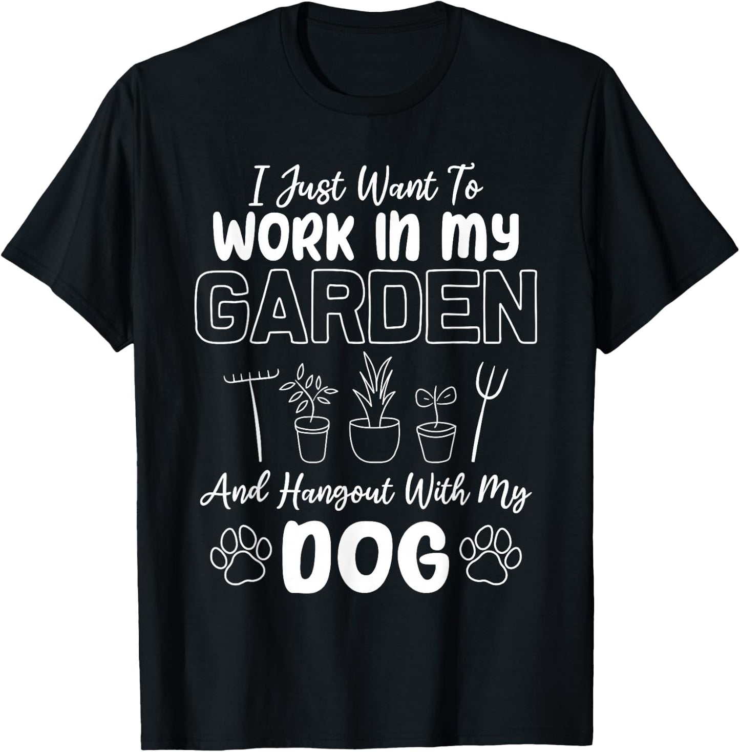 Gardening Women Men Funny Garden Gardener Dog Lover Plants T-Shirt - T-Shirt | Black