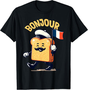 french bread toast bon jour cute kawaii French bread toast T-Shirt - T-Shirt | Black