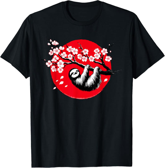 Kawaii Sloth Anime Japan Sakura Men Women Kids Funny Sloth T-Shirt - T-Shirt | Black