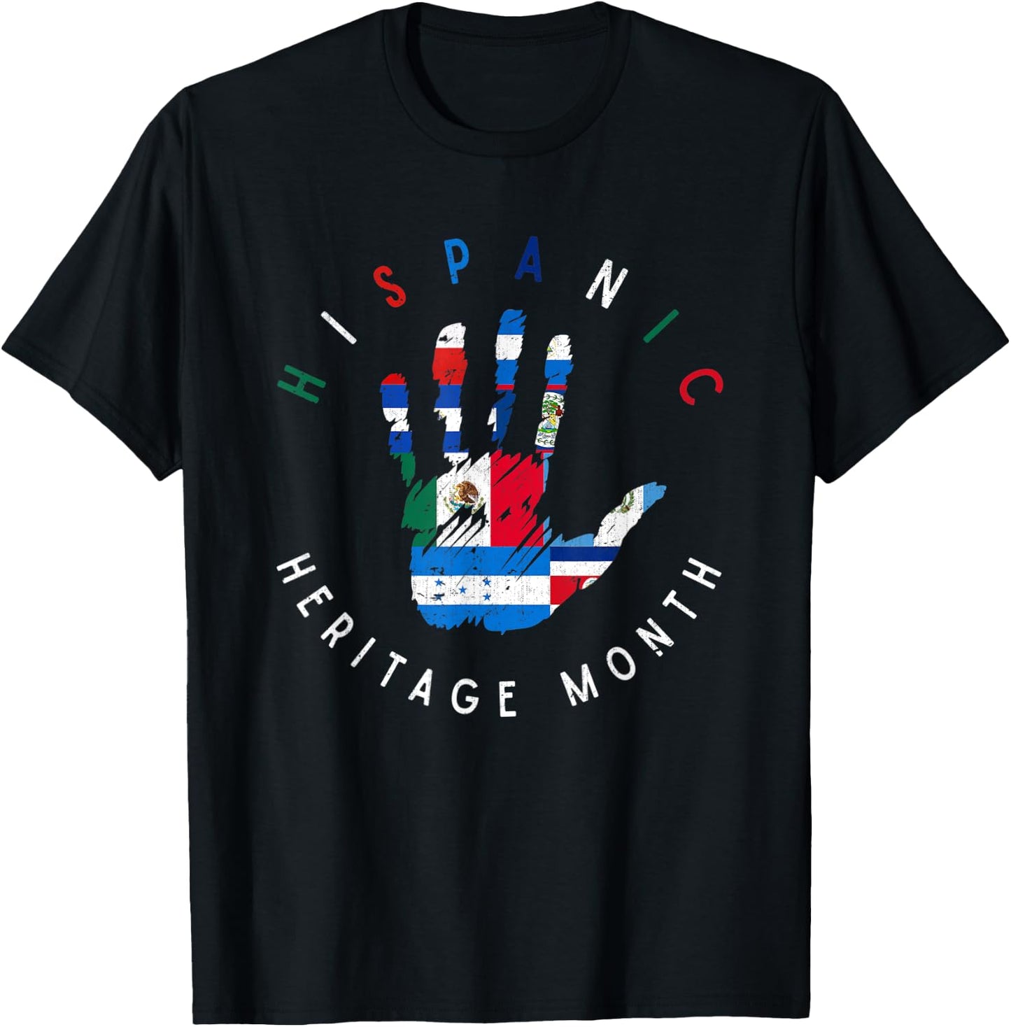 Proud Latin American Flag Hand Hispanic Heritage Month Women Kids Men T-Shirt - T-Shirt | Black