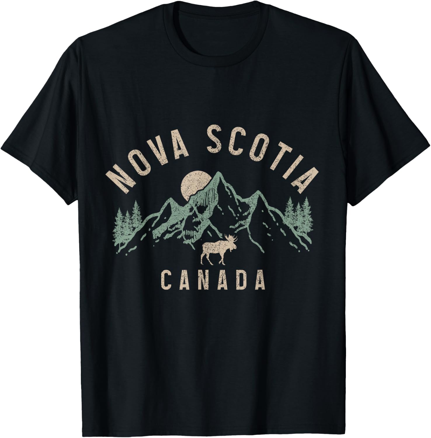 Nova Scotia Canada Souvenir Vintage Mountains Moose T-Shirt - T-Shirt | Black
