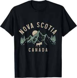 Nova Scotia Canada Souvenir Vintage Mountains Moose T-Shirt - T-Shirt | Black