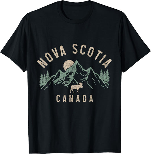 Nova Scotia Canada Souvenir Vintage Mountains Moose T-Shirt - T-Shirt | Black