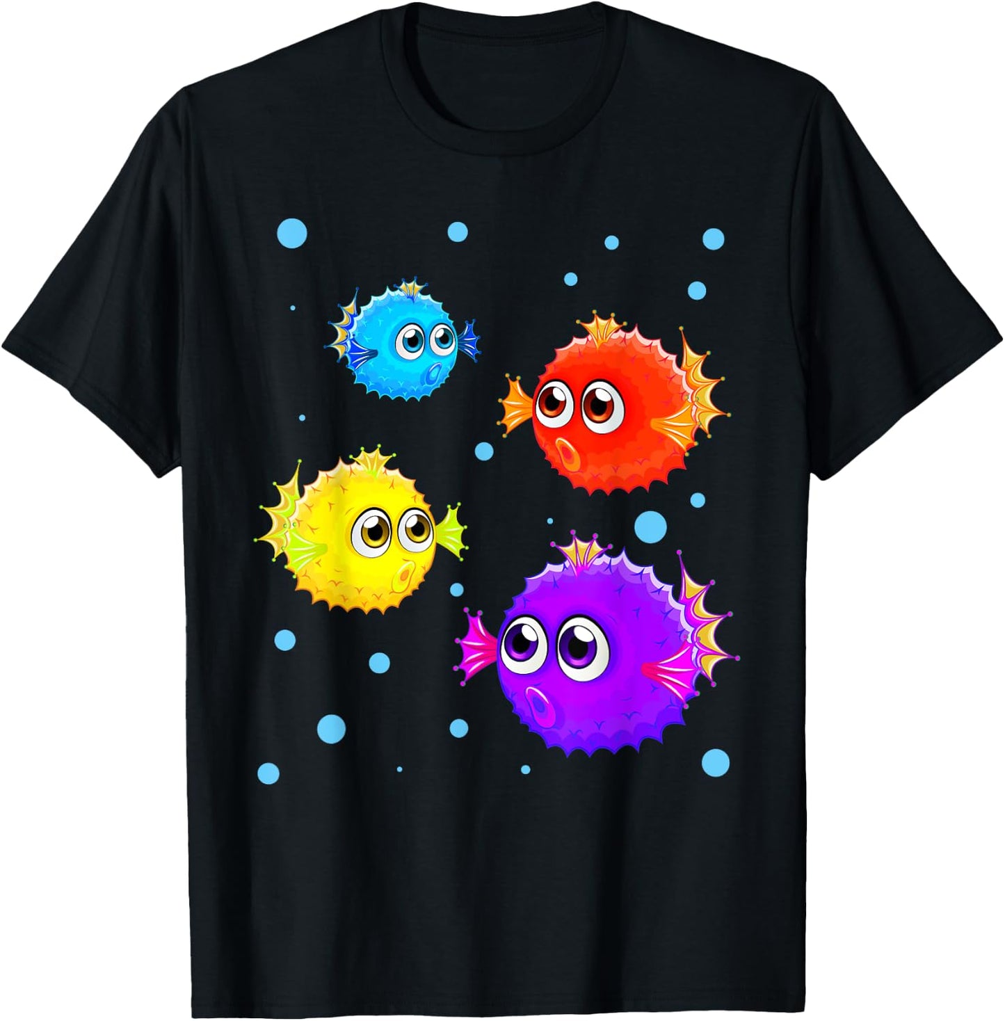 Colorful Puffer Fish Boys Girls Blowfishes T-Shirt - T-Shirt | Black