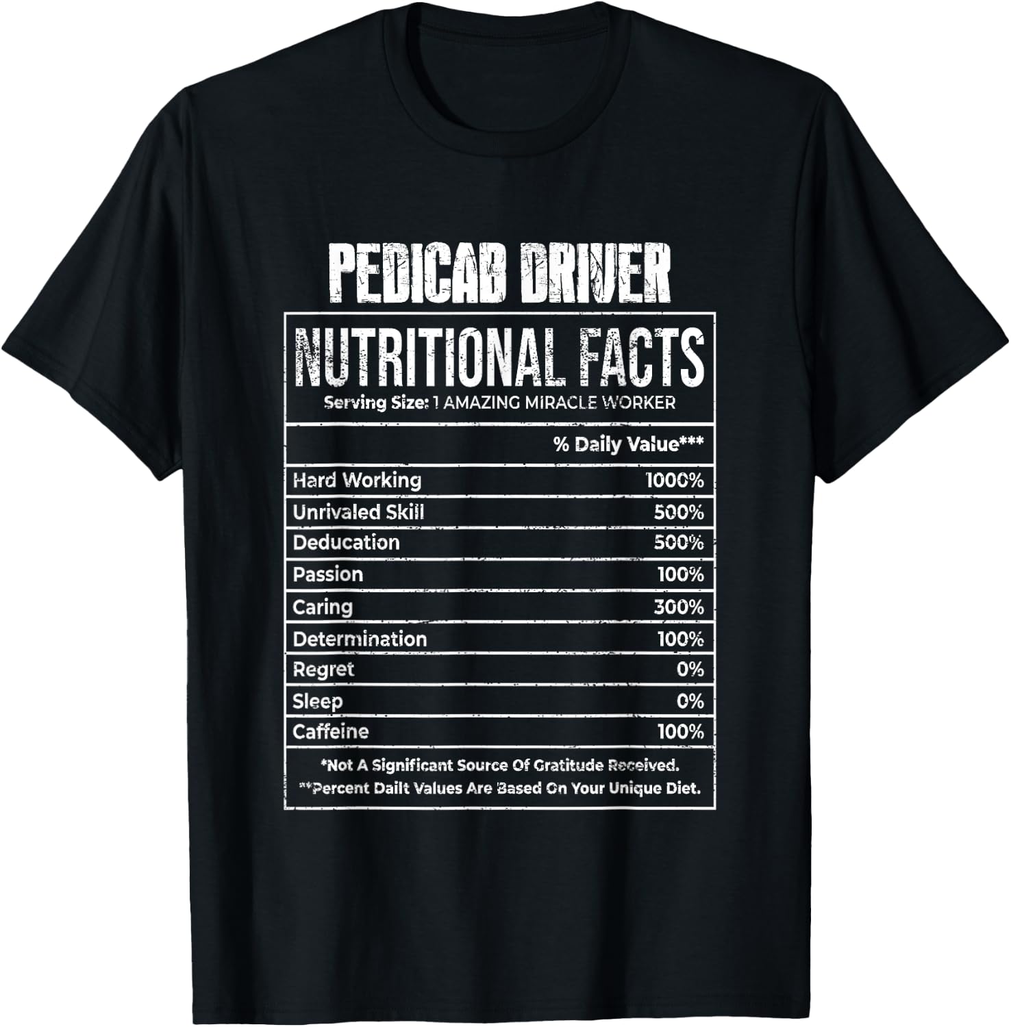 Nutritional Facts Pedicab Driver Job Tittle T-Shirt - T-Shirt | Black