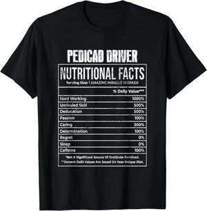 Nutritional Facts Pedicab Driver Job Tittle T-Shirt - T-Shirt | Black