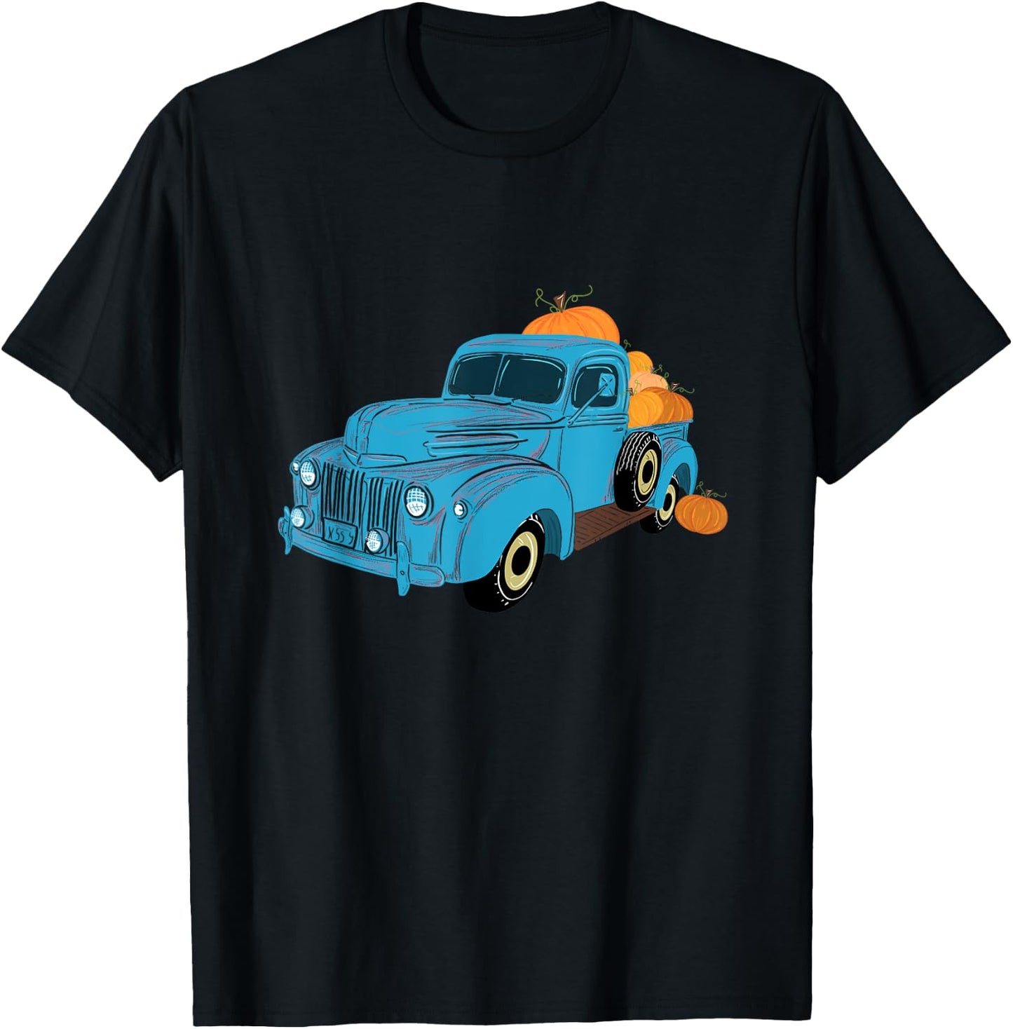 Fall Pumpkin Harvest Time Old Pickup Farm Truck T-Shirt - T-Shirt | Black